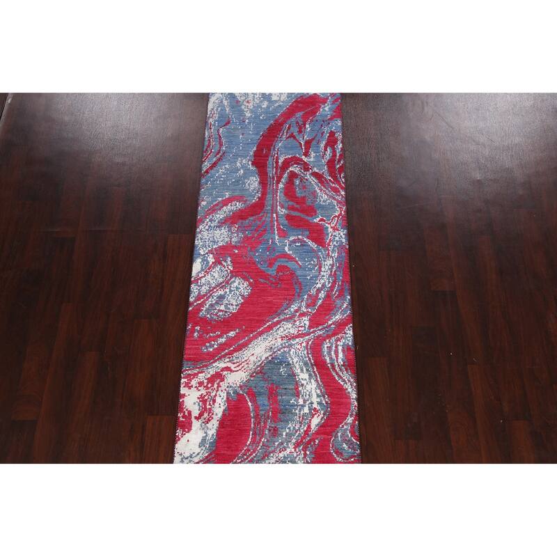 Wool/ Silk Artistic Abstract Oriental Runner Rug Hand-knotted Carpet - 2'8" x 10'2"