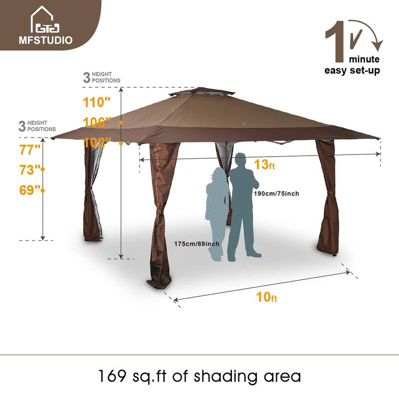 13' x 13' Outdoor Canopy Patio Gazebo Reinforced garden Pop-up Canopy Tentwith Elegant Corner Curtain - 13x13ft