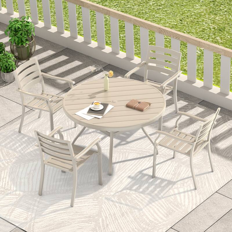 5 Pieces Outdoor Patio Dining Set, 4 Stackable Metal Dining Chairs and 40.6" Round Metal Dining Table