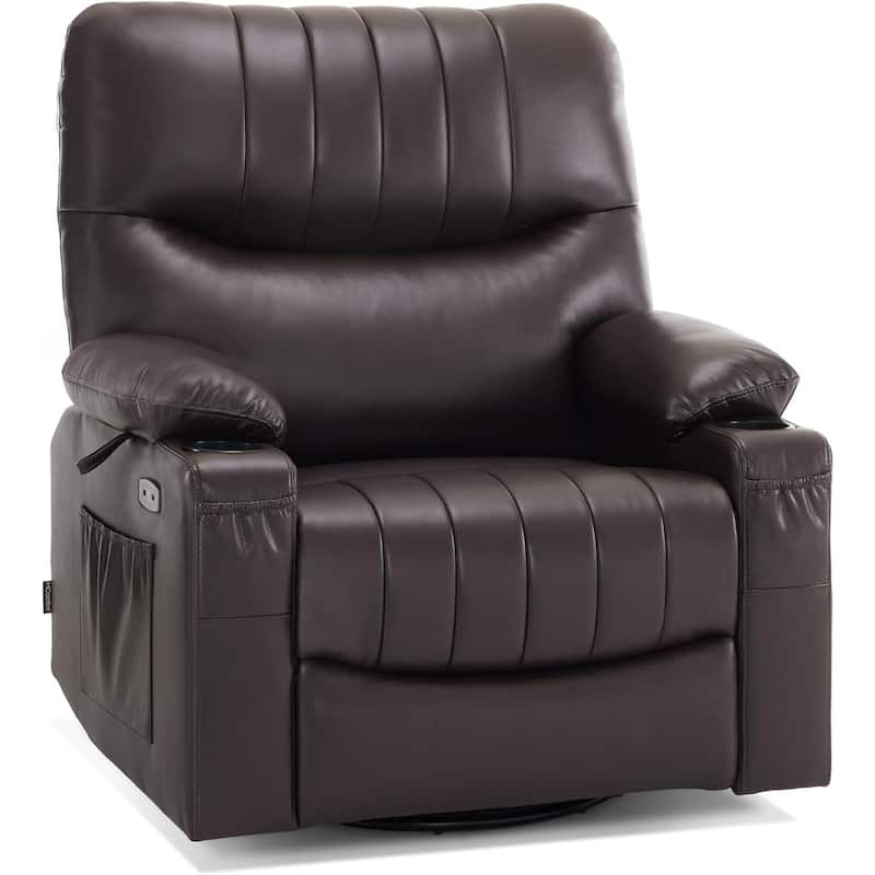 MCombo Faux Leather Power Recliner, Electric Swivel Glider Rocker Recliner for Nursery with USB Ports 7785 - Brown