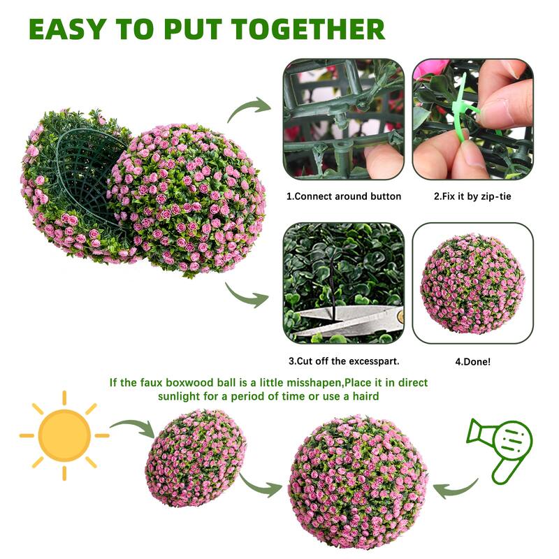 Flower Topiary Ball Decorative Balls 2PCS, Artificial Topiary Balls, for Outdoor Patio Garden and Indoor
