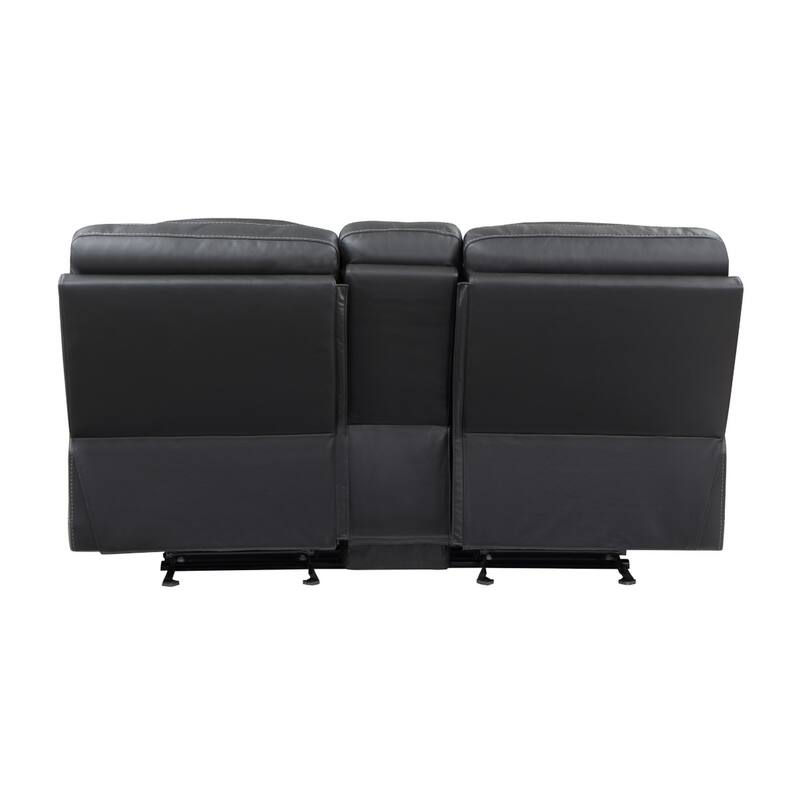 Liam 77 Inch Manual Recliner Loveseat, Cupholder Console, Gray Faux Leather
