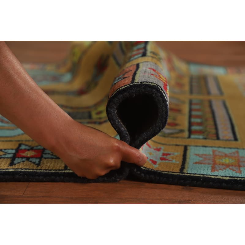 Hand Knotted Oriental 100% Wool Carpet Traditional Tribal Yellow & Gold Heriz (serapi) Runner Rug - 9' 10'' X 3' 10''