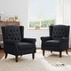 preview thumbnail 3 of 77, Button Tufted Armchair Wingback Wood legs Accent Chairs (Set of 2) Black Blue-Chenille