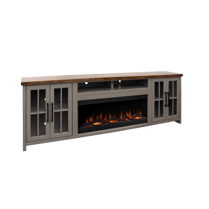 Bridgevine Home Modern Farmhouse 97 inch Fireplace TV Console for TVs up to 100 inches, Two-Tone Finish