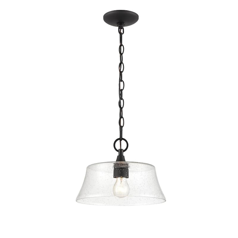 Millennium Lighting Caily 1 Light Pendant in Matte Black or Brushed Nickel with Seeded Glass Shade