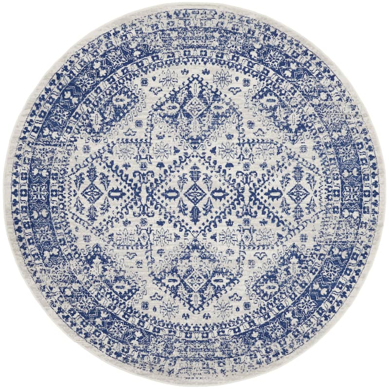 Nourison Whimsicle Boho Floral Geometric Ivory Navy Area Rug