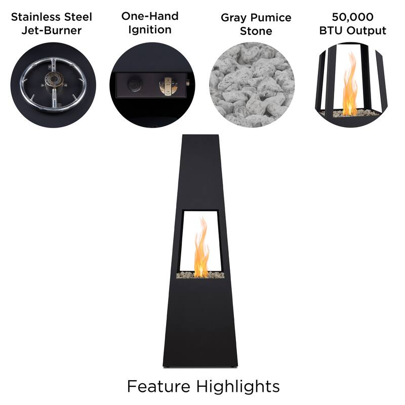 Ferro 70" Metal Chiminea Fire Pit with Hidden Propane Tank in Black by Real Flame