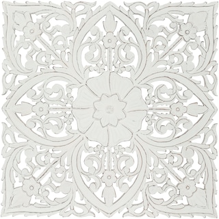 Barclay Hand Carved White Floral 35-inch Square Wall Panel
