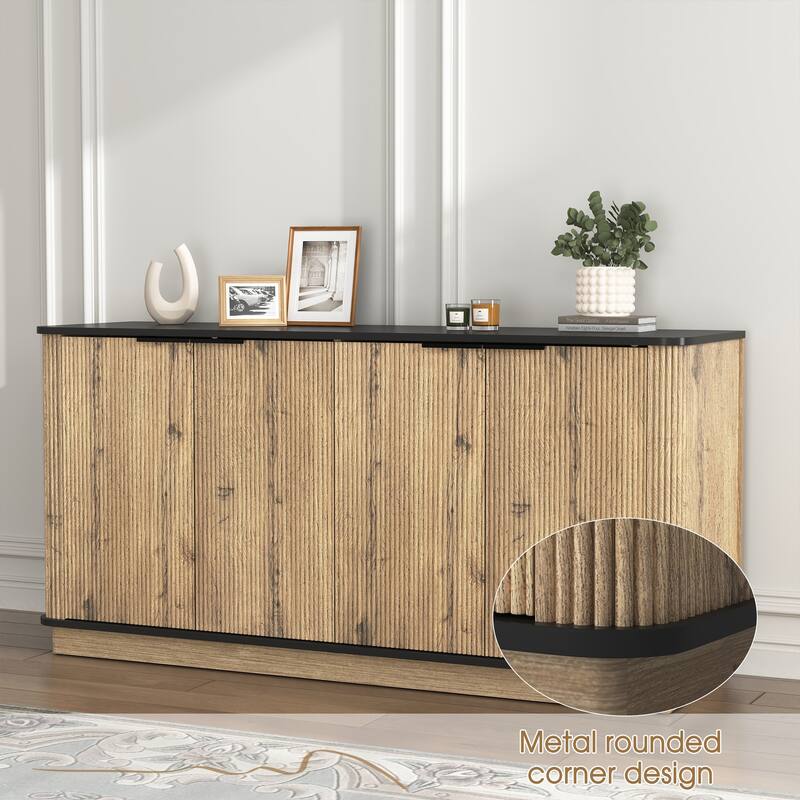 Metal Rounded Corner Design Sideboard Buffet Storage Cabinet, Living Room Accent Cabinet TV Cabinet Media Console Table