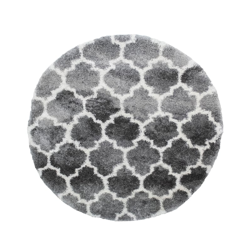 Noori Rug Lux Ava Trellis 2-Inch Shag Rug - 5'3" x 5'3" - Grey/Ivory