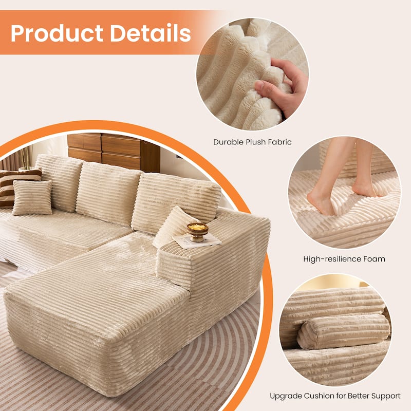 XIZZI Modern Plush Sectional Chaise Couch with Bean Bag Chair