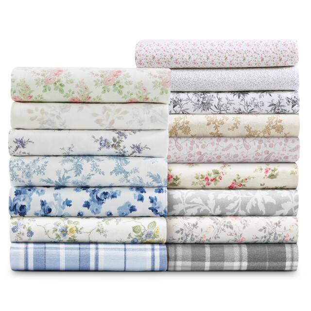 Laura Ashley Cotton Flannel-Soft-Deep Pocket-Sheet & Pillowcase Set