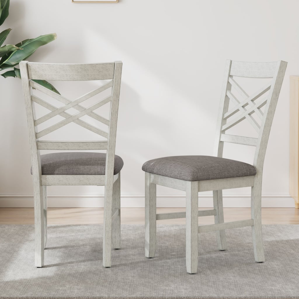 VECELO Dining Chairs Set of 2/4/6, Solid Wood Dining Chairs with Linen Fabric Seating
