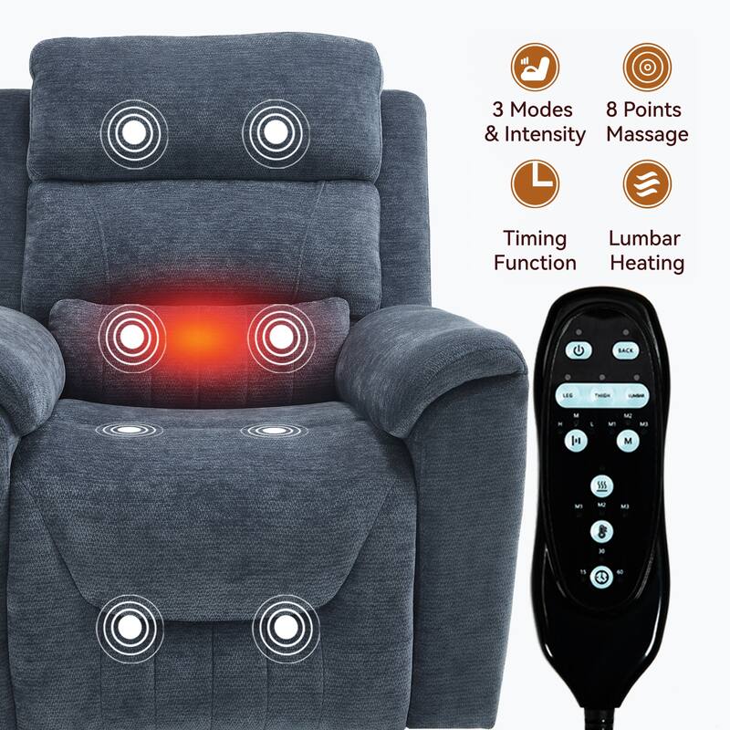 Dual Motor Power Lift Recliner Chair with Massage & Heating, Heavy Duty Electric Recliners with Cup Holders & Side Pockets