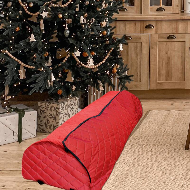 Quilted Red Rolling Christmas Tree Storage Bag for Trees