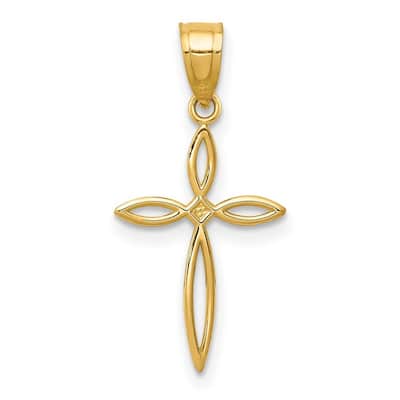 Curata 14k Yellow Gold 18" Diamond-Cut Cut-Out Cross Necklace - 16x11mm