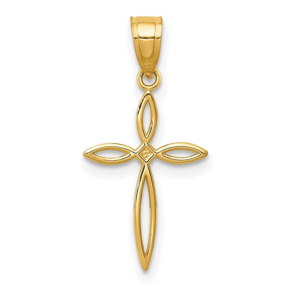 Curata 14k Yellow Gold 18" Diamond-Cut Cut-Out Cross Necklace - 16x11mm