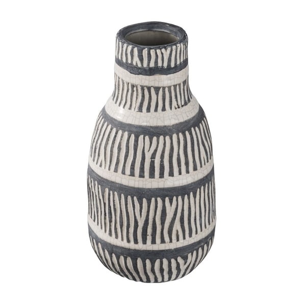 11" Black and Tan Brown Large Dynamic Pattern Vase - N/A