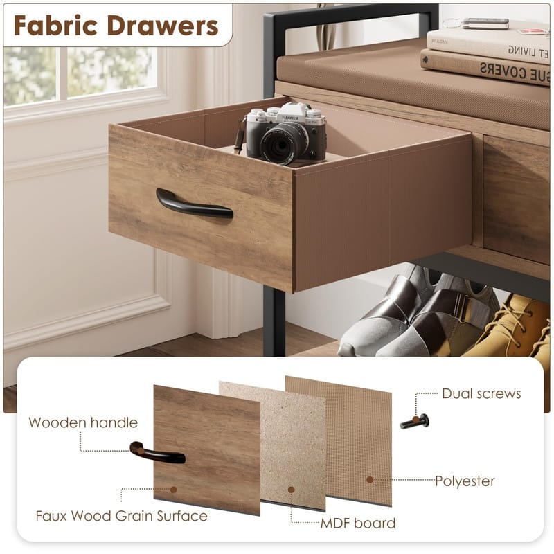39.4" Shoe Storage Bench - 11.8"D x 39.4"W x 21.9"H - 11.8"D x 39.4"W x 21.9"H - Brown