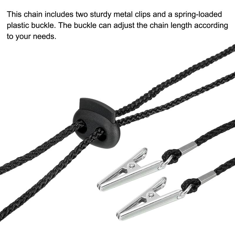 12.8" 6Pcs Napkin Chain Adjustable Bib Holder Chain Sun Hat Strap Lanyard, Black
