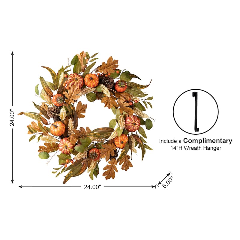 Glitzhome Fall Pumpkin Leaf Pine Cones Floral Swag Wreath Garland Thanksgiving Decor