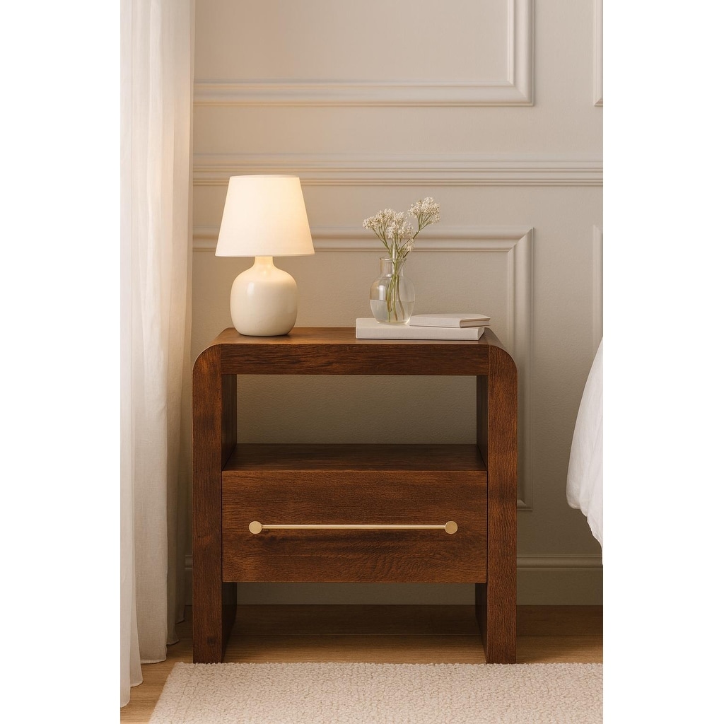 Tiger Oak Open Bedside with Brass Handle