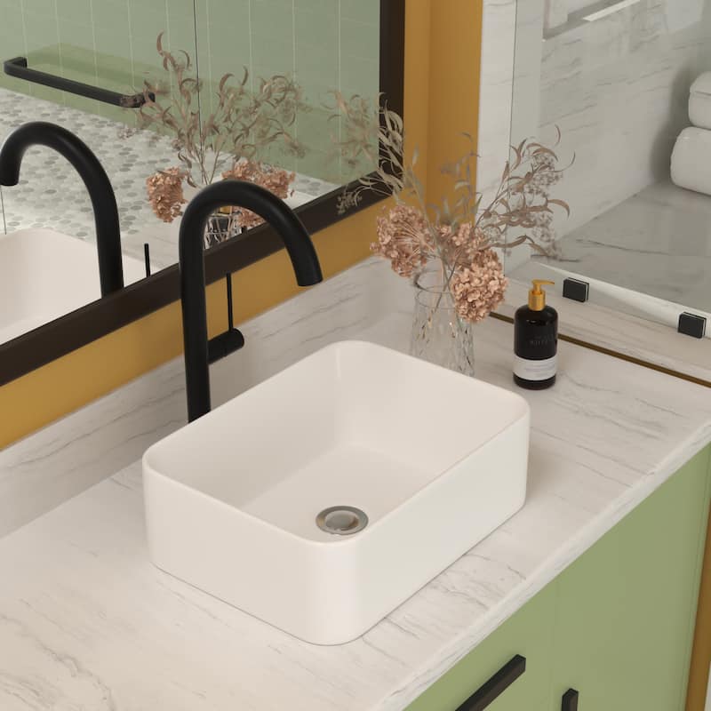 White Ceramic Rectangular Vessel Bathroom Sink