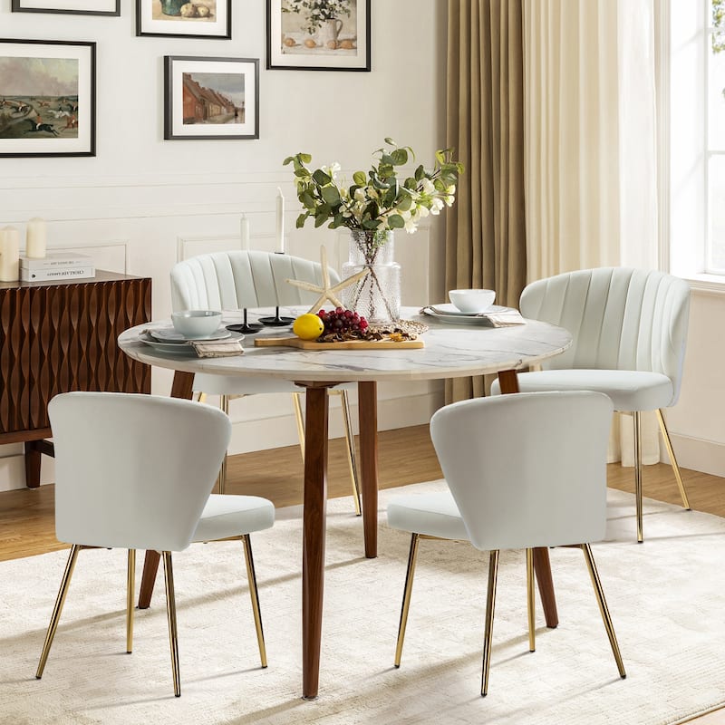 Barbara Side Chair with Metal Base Set of 4 by HULALA HOME - IVORY