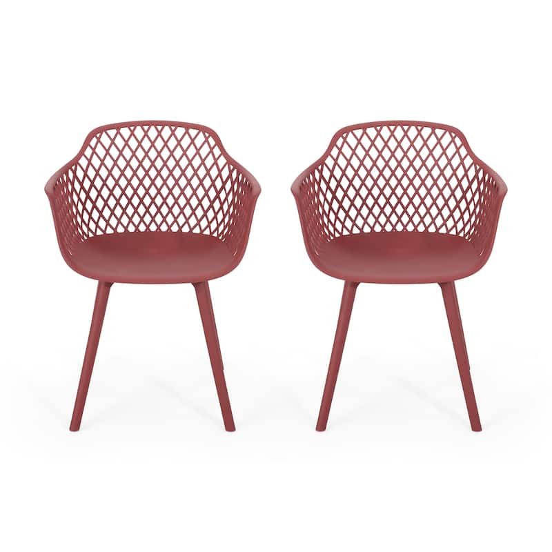 Roomfitters Contemporary Outdoor Armchairs with Diamond Cutout Design and Curved Seat, Stackable Seating Set of 2
