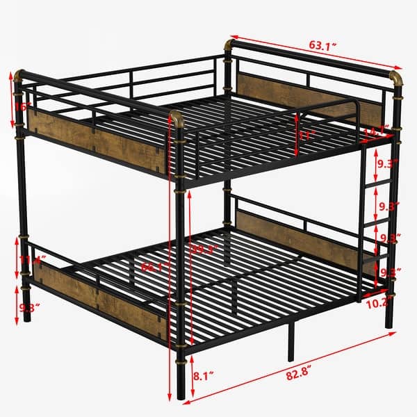dimension image slide 0 of 2, Full XL Over Queen Metal Bunk Bed with Detachable Design, Safety Guard Rails, Ladder with Non-Slip Foam