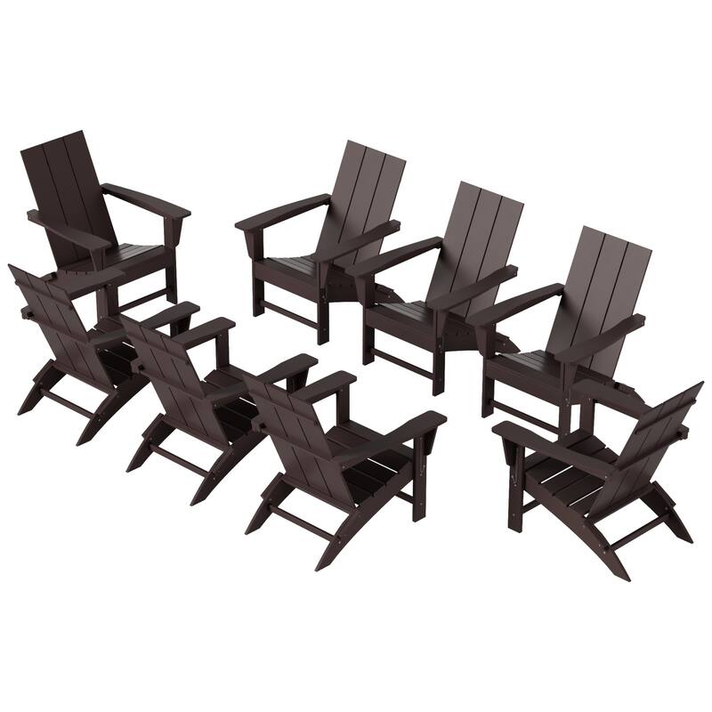 Shoreside Modern Poly Folding Eco-Friendly All Weather Adirondack Chair (Set of 8)