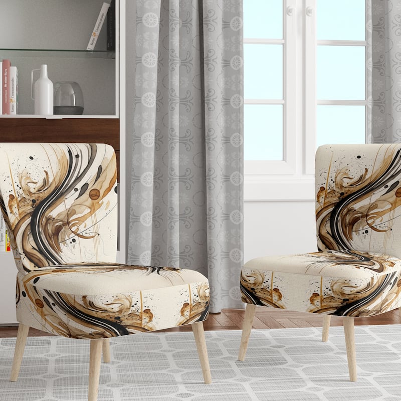 Designart "Brown And Black Movement I" Upholstered Modern & Contemporary Accent Chair and Modern & Contemporary Arm Chair