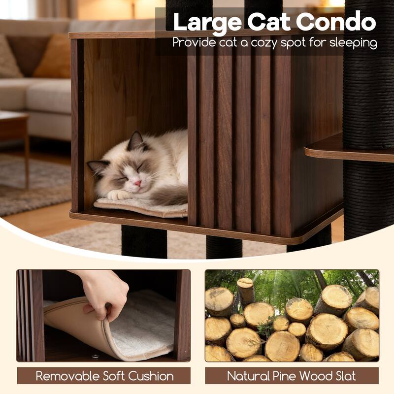 Gymax 53 5'' Tall Cat Tree for Indoor Cat Wooden Cat Tower Top Perch