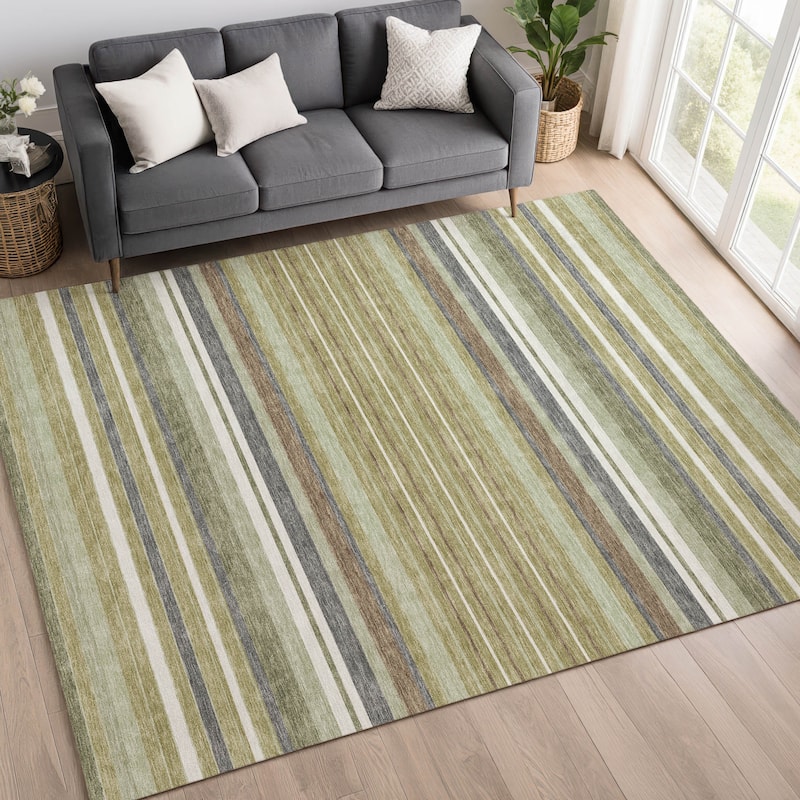 Machine Washable Indoor/ Outdoor Modern Stripes Chantille Rug