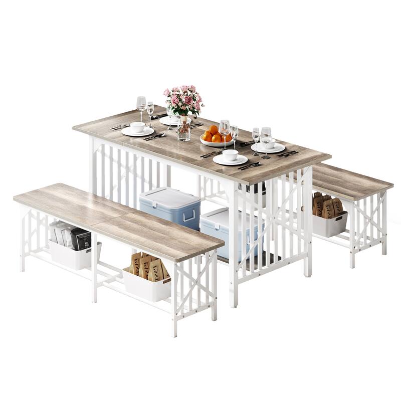 Moasis 3-Piece Dining Table Set with 2 Benches for Kitchen Dining Room