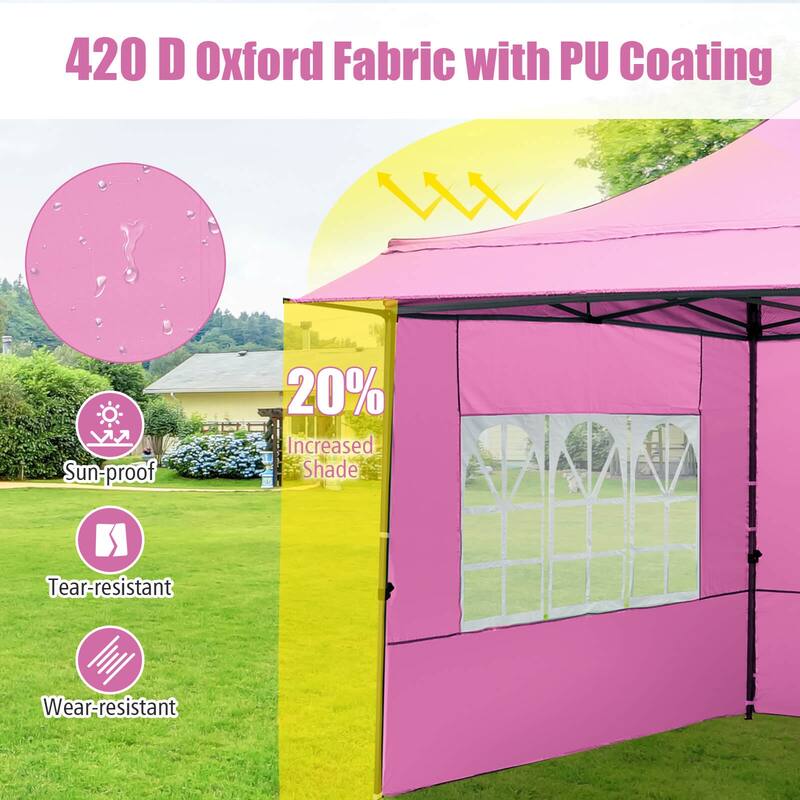Costway 10 x 10 FT Pop up Canopy Tent with Sidewalls & Awning, Wheeled - See Details