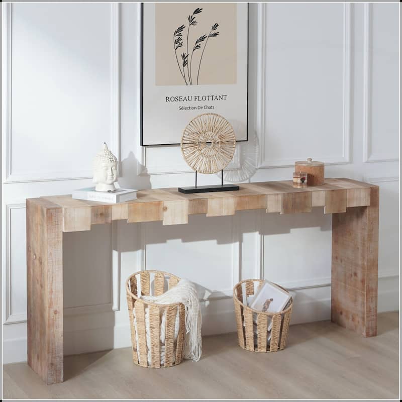 Rectangular Center Table with Sculpted Block Design for Living Room