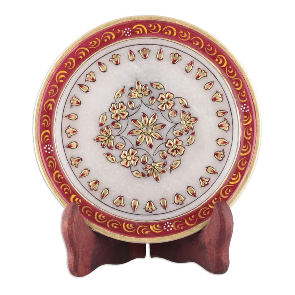 Novica Handmade Triumph Of The Scarlet Bloom Marble Decorative Plate