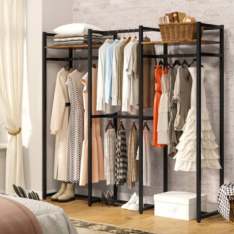 Garment Rack Heavy Duty Clothes Rack Free Standing Closet Organizer with Shelves and 4 hanging Rods - 18" wide