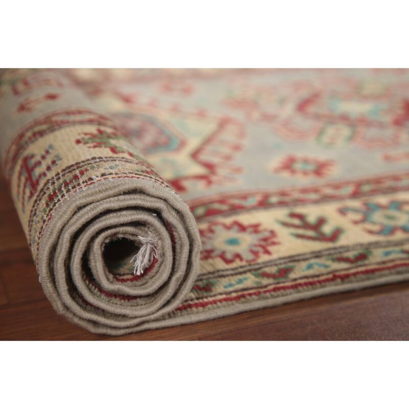 Hand Knotted Oriental 100% Wool Carpet Traditional Geometric Greys & Charcoal Kazak Area Rug - 6' 0'' X 2' 9''
