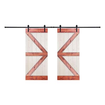 Two-Tone Paneled Wood Double Barn Door with Installation Hardware Kit - WH Color