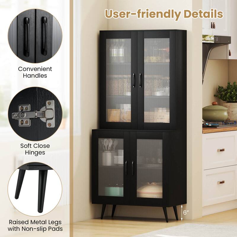 Costway Kitchen Pantry Cabinet with Translucent Fluted Doors & - See Details