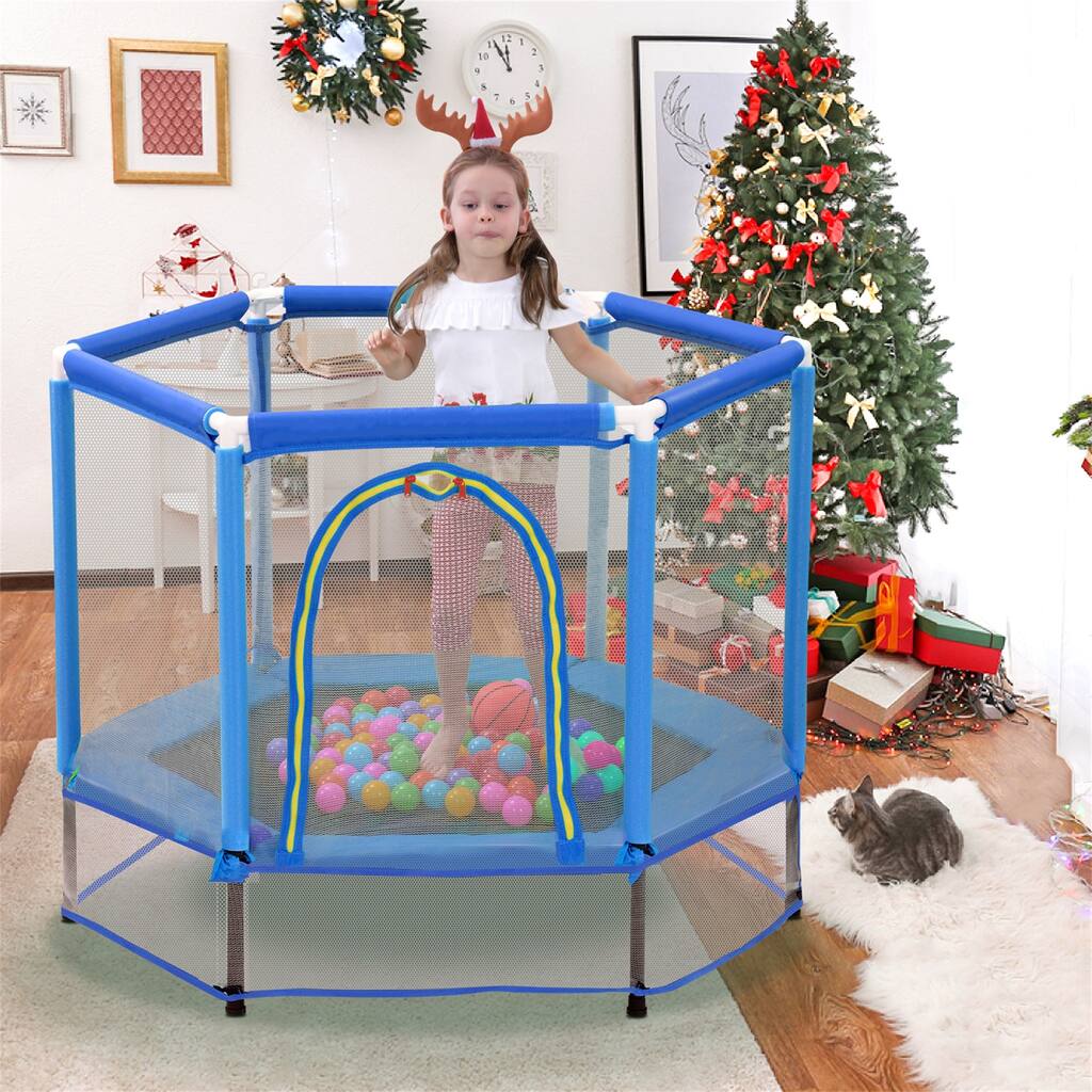 55" Toddlers Trampoline with Safety Enclosure Net and Balls, Mini Trampoline for Kids