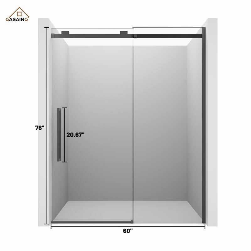 CASAINC 60 in. W x 76 in. H Sliding Frameless Shower Door with SGCC Certification