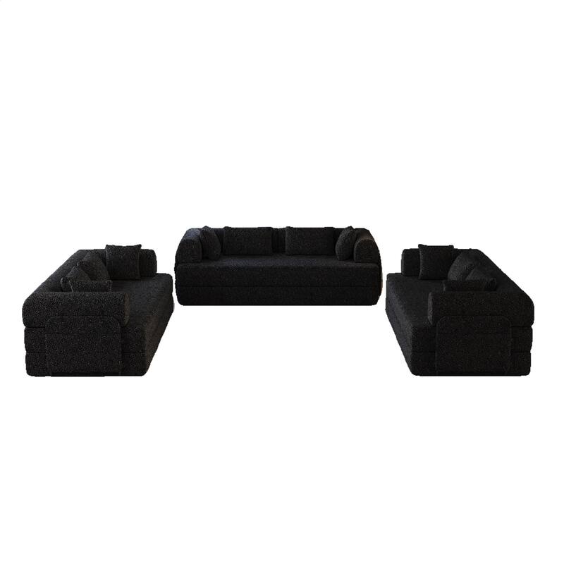 Anmytek 78.7" Chenille Convertible Sleeper Sofa Bed - 3PCS with Cylindrical Pillow & Side Pocket