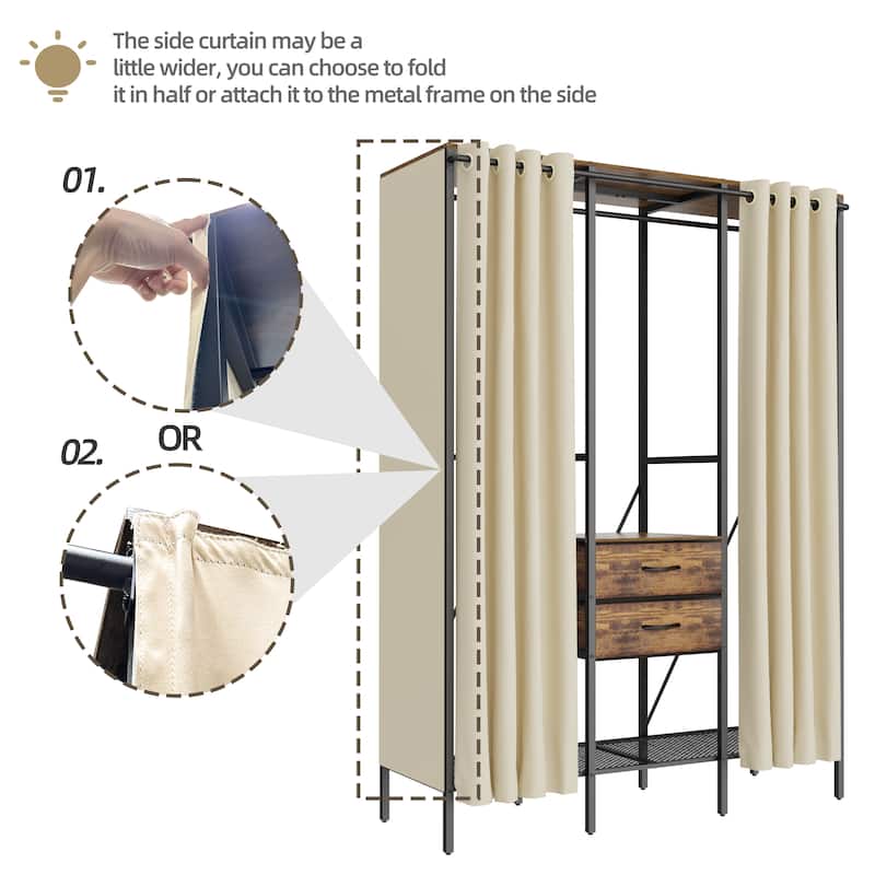 Freestanding Clothing Organizer Stand Wardrobe with Hanging Rails - 59"x20"x84"