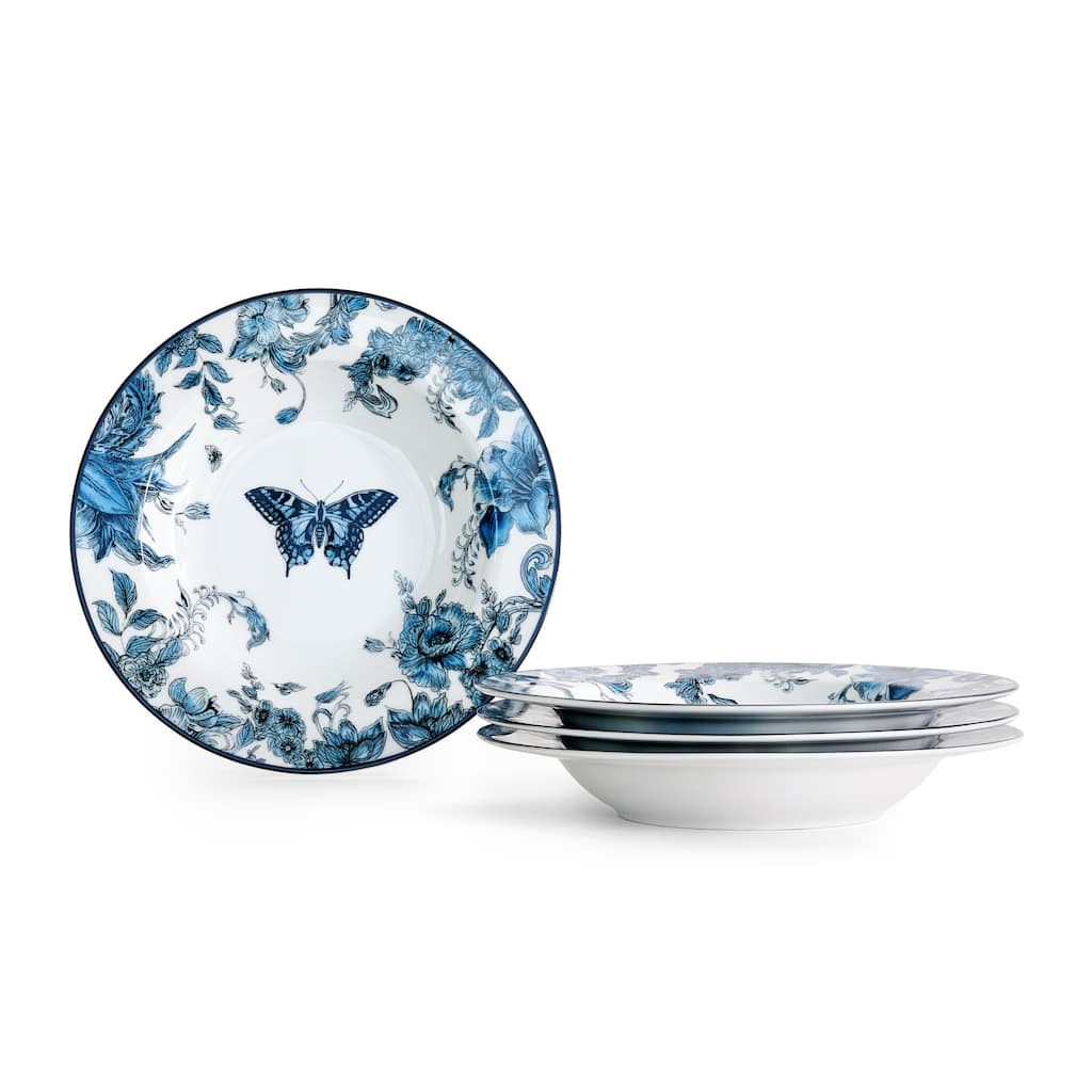 Marchesa Monarcha 4-Piece Porcelain Pasta Bowl Set, Blue