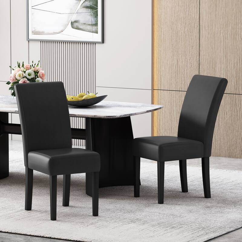 Upholstered Chairs Kitchen & Dining Room, PU Dining Chairs Set of 2, Modern Armless Dining Table Chairs with Matel Legs, Black