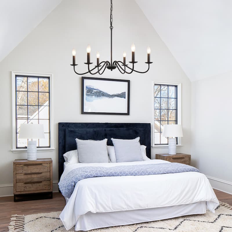 6-Light Rustic Farmhouse Simple Candle Chandelier for Bedroom, Kitchen, Living Room and Foyer